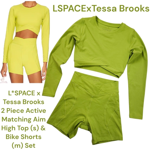 L*SPACE x Tessa Brooks 2 Piece Aim High Top (S) & Bike Shorts (M) Matching Set - Picture 1 of 15